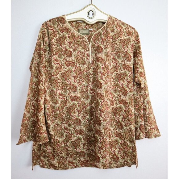 LA FILLE - WOMEN'S BEIGE & RED PAISLEY PRINT TUNIC TOP - SIZE XL - Picture 2 of 5